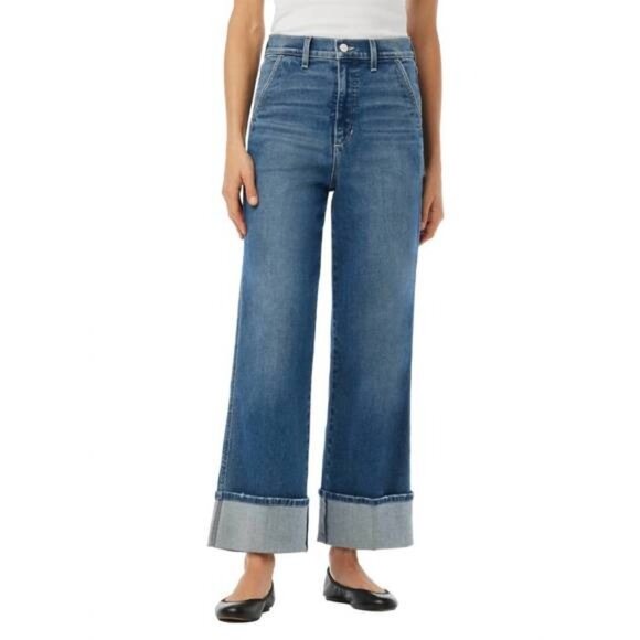 Joe’s Jeans The Trixie High Rise Wide Leg Cuffed Trouser Denim in Medium Wash - Picture 1 of 15